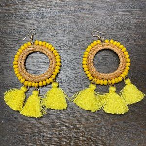 Yellow Earrings with Tassels